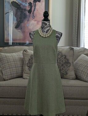 Green And Cream Tweed A-line dress New With Tag Fully Lined